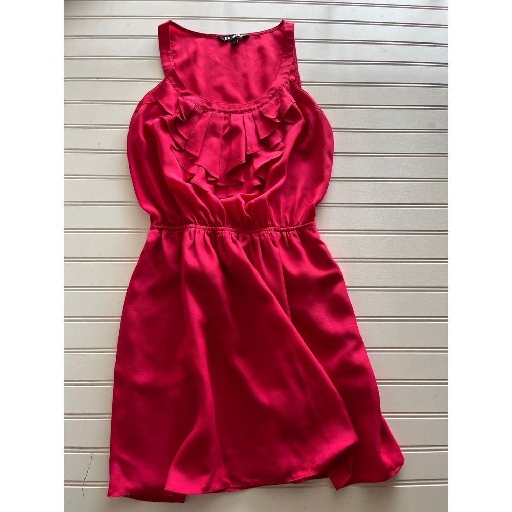 Express Pink Ruffle Bib Sleeveless Mini Dress Elastic Waist Womens Small